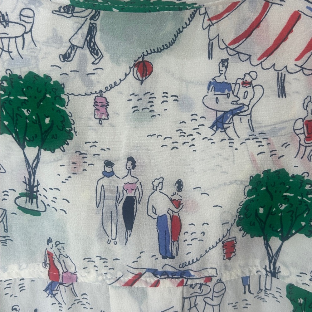 BODEN Sienna Silk Shirt Ivory Paris Scene Size 20-22R - Picture 14 of 15